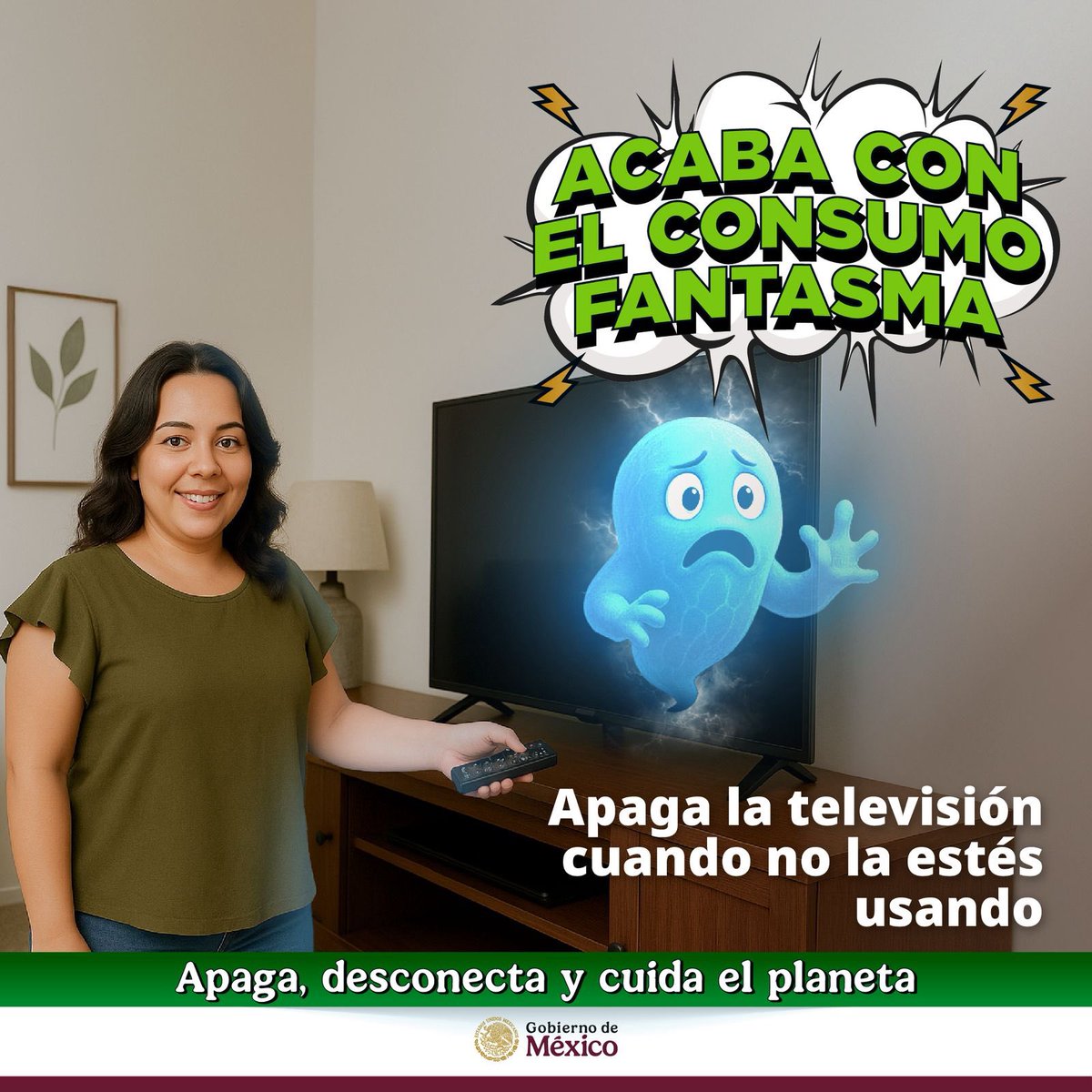 ¡No te quedes dormido! Programa el televisor 📺 y evita que permanezca prendida. Pequeñas acciones hacen una gran diferencia contra el consumo fantasma ⚡️👻. 
💡🔌 #ApagaDesconecta y #CuidaElPlaneta 🌎