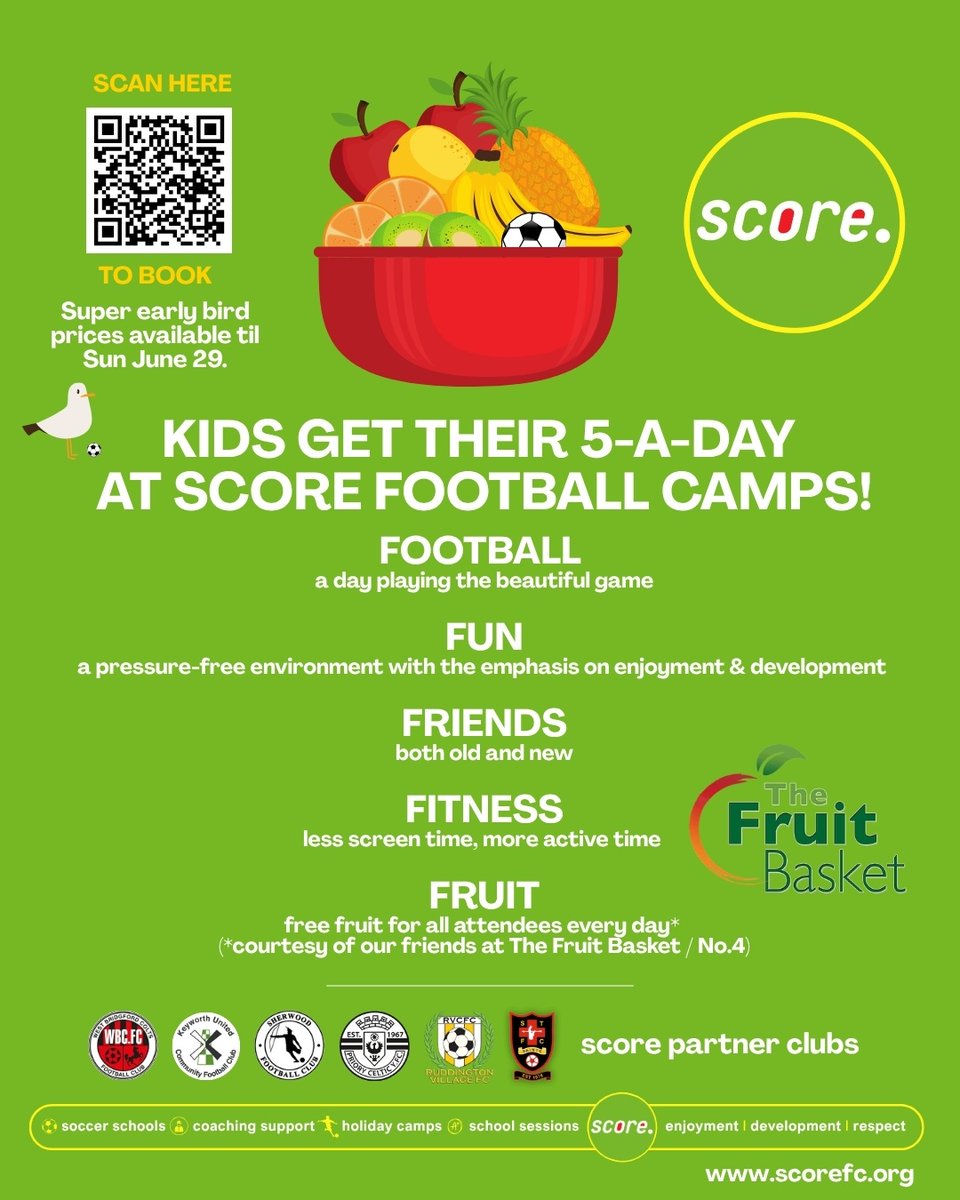Join us at Score this Summer!!!

Book at uk.bookingbug.com/home/41231-Sco…

#summerfootball