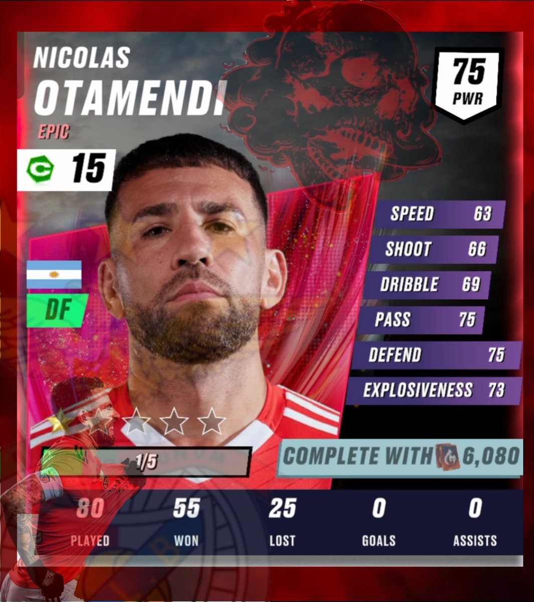 Nicolas Otamendi, the captain of my team in <a href="/fifarivals/">FIFA Rivals</a>💪 
With 80 games for the club, his aggression in winning the ball is unmatched! 
#fifarivalscontest #otamendi #Benfica