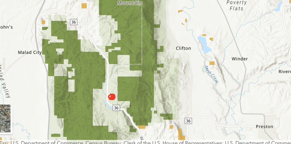 NateForUtah's tweet image. Beck's ranch is the red dot and the green area, which this video is likely taken from, is USFS land that he'd probably like to buy.