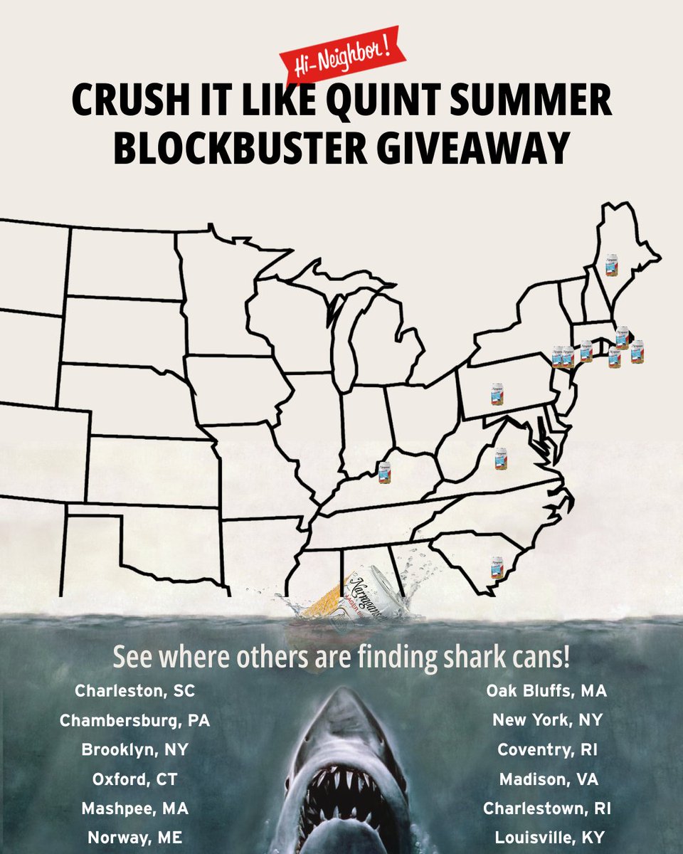 Gansettbeer's tweet image. Still on the hunt for those Shark Cans? Check out where people have found them so far! You still have plenty of time to qualify for our grand prize, so keep searching👀
Click the link below for more info!
narragansettbeer.com/pages/quint50th
