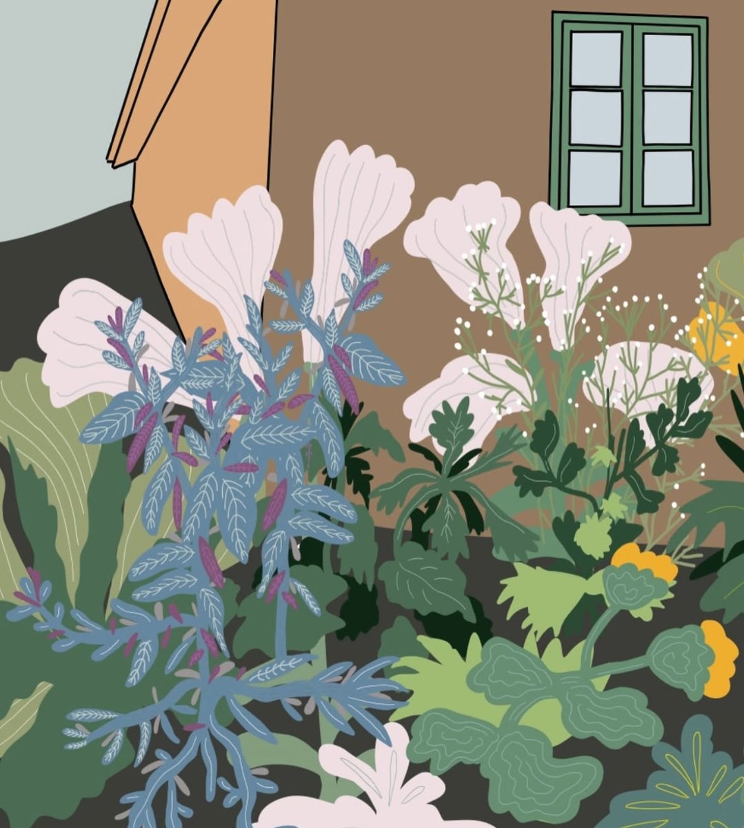 AngeloSatanico's tweet photo. An illustration featuring two of my favorite elements: 
a historical house and wildflowers. https://t.co/yamInoinSi