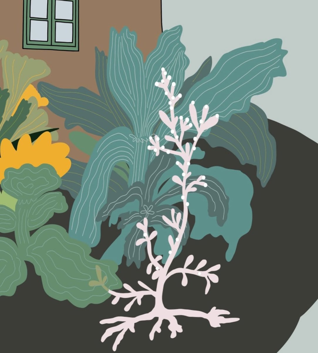 AngeloSatanico's tweet photo. An illustration featuring two of my favorite elements: 
a historical house and wildflowers. https://t.co/yamInoinSi