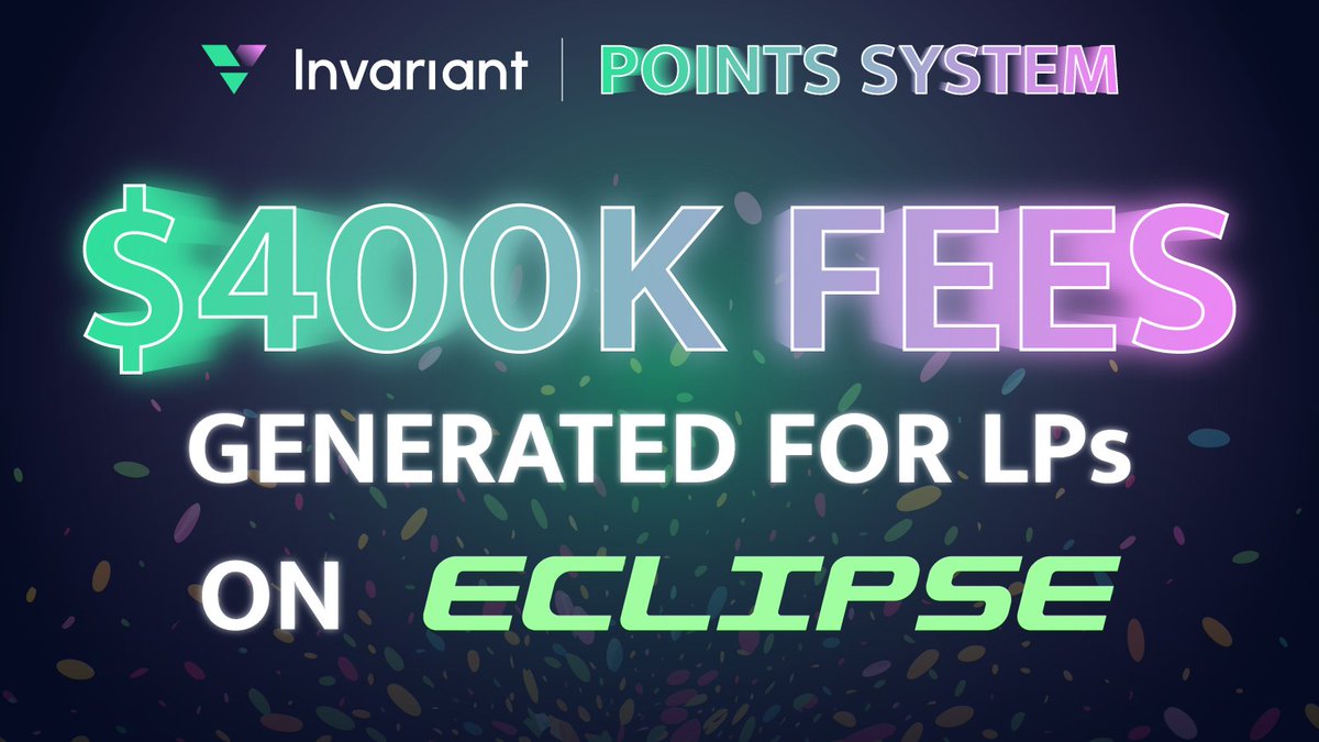 HUGE DEFI MILESTONE ON ECLIPSE

Invariant has generated over $400K in fees for LPs since going live on <a href="/EclipseFND/">Eclipse</a>.

An amazing result in such a short time. Clear sign of the massive potential here. 

We’re confident this number will skyrocket after the $sBITZ launch.

Big things