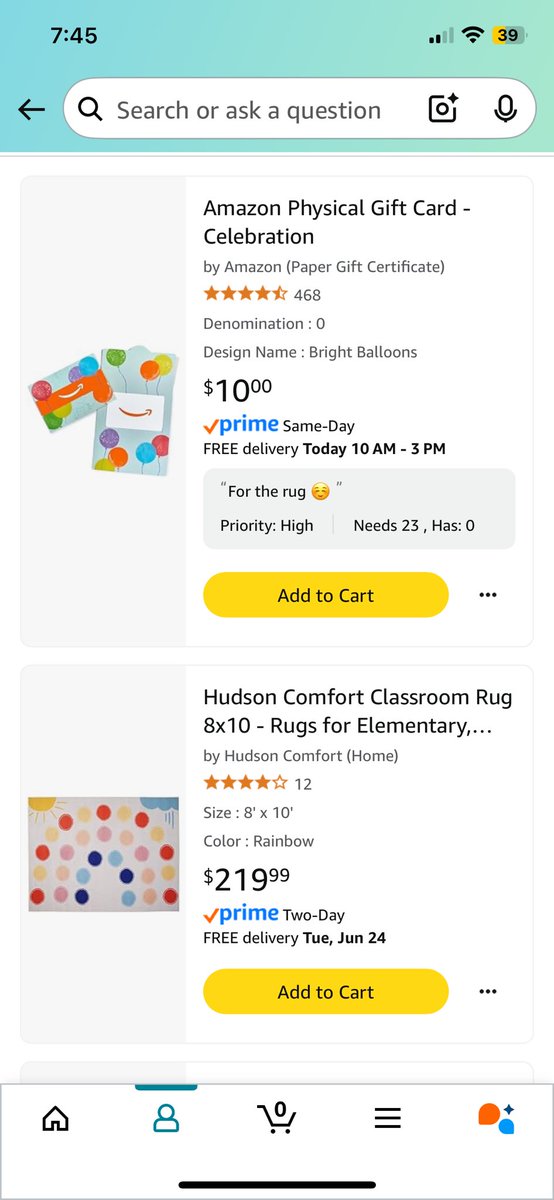<a href="/kurkwoods/">Kara</a> Thank you for the space! Here’s our kindergarten list with our biggest need! 💕 I used my partners last year and think it’s time to get a carpet of our own! 👩🏼‍🏫📚

amazon.com/hz/wishlist/ls…