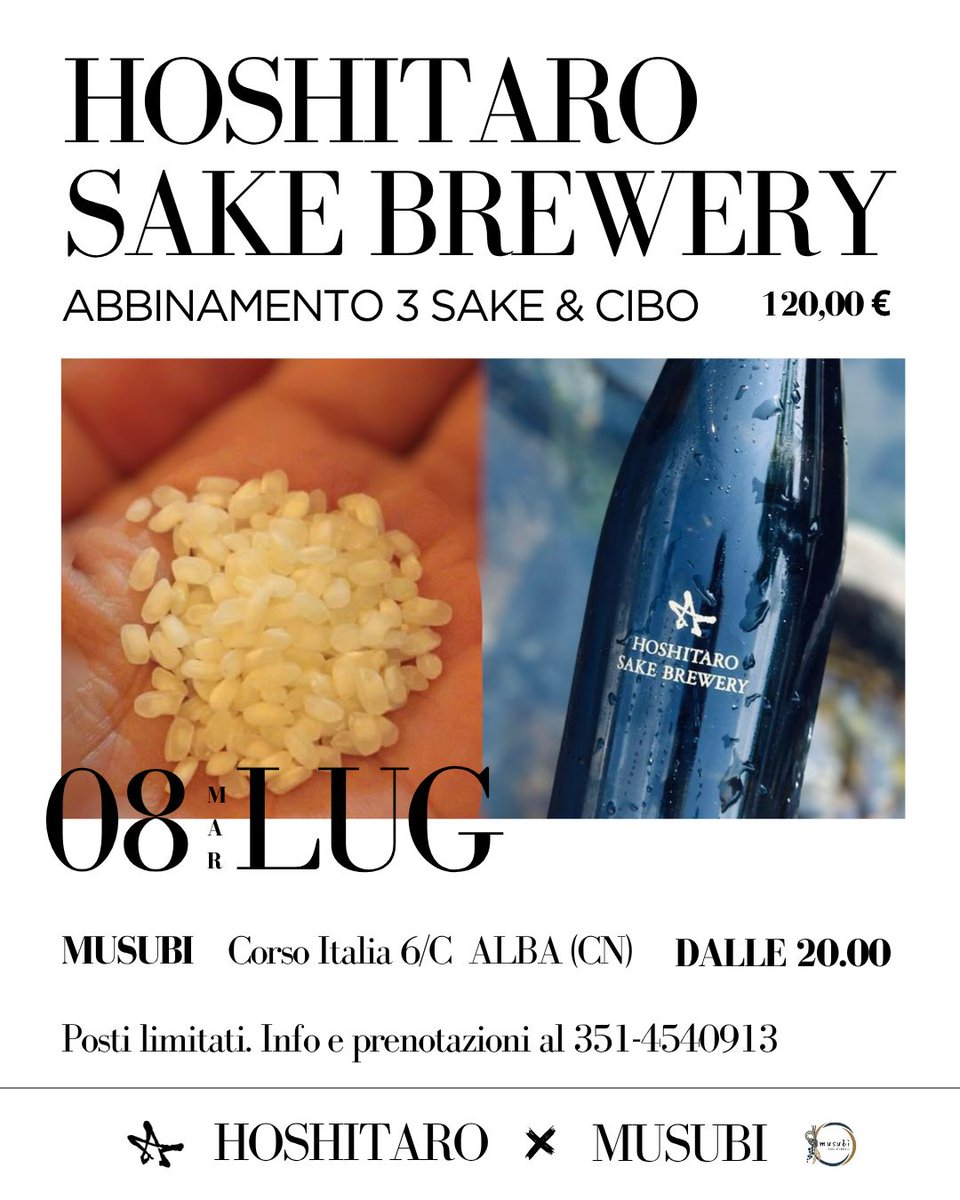 【イベント告知】
白トリュフで有名なアルバにて、SAKEディナーします。
当日しか飲めないSAKEもご用意いたします。
日時：7月8日 20時-
場所：MUSUBI Corso Italia 6/C Alba(CN)
料金：120€ 
先着30名
ご予約は以下フォームからお待ちしております。
forms.gle/r1RxafaZ7g8N7j…