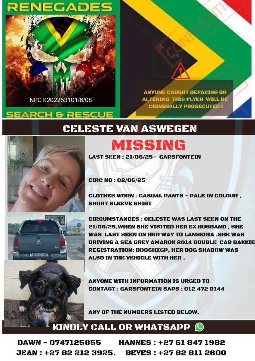 Zulu72944051488's tweet image. Missing 
Celeste van Aswegen