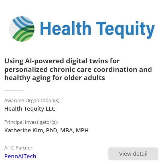 a2 Collective #awardee Health Tequity LLC is piloting AI-powered digital twins to support personalized care coordination for older adults. Led by Katherine Kim with <a href="/pennaitech/">PennAITech</a>. #cohort4 #AI #healthyaging #digitaltwins #carecoordination a2collective.ai/awardees/healt…
