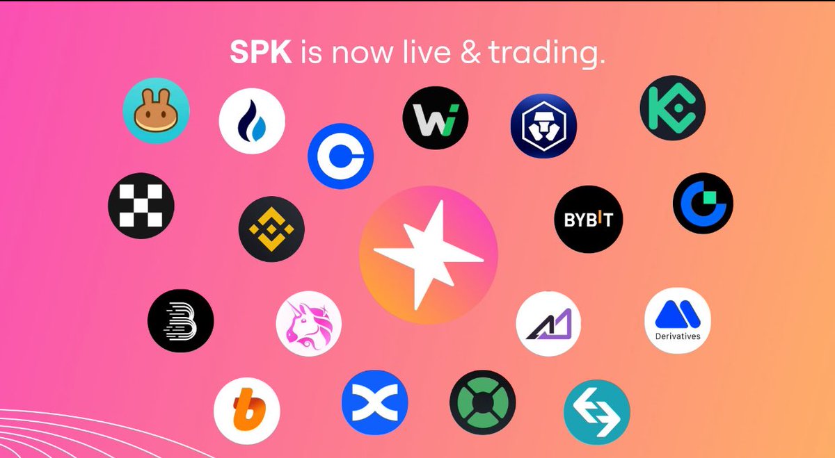URCHLINX's tweet photo. The native token of the Spark protocol, SPK, launched on June 17, 2025, and has been listed on over 15 major exchanges,

Price action holding strong 4 days after the launch of $SPK by @sparkfinance despite the general market dip

They launched at 0.08 and now at 0.041
With the market cap holding at $35m and also at $411m FDV.

 Exchanges currently listing SPK include:

- Binance
- Coinbase
- OKX
- KuCoin
- Bitget
- Bybit
- BitMart
- https://t.co/hgjxEuel1J
- MEXC
- WOO X
- https://t.co/uM4yZEDPKc
- HTX
- Bithumb
- BingX
- Uniswap (decentralized exchange)