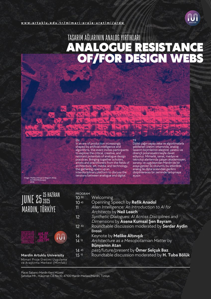 1/5
📢 Announcing our upcoming event in Mardin:
Analogue Resistance of/for Design Webs
At a time when digital systems shape how we design, think, and make—can the analogue still speak back? Can it resist, persist, or reconfigure?

#architecture #AI #analogue #design