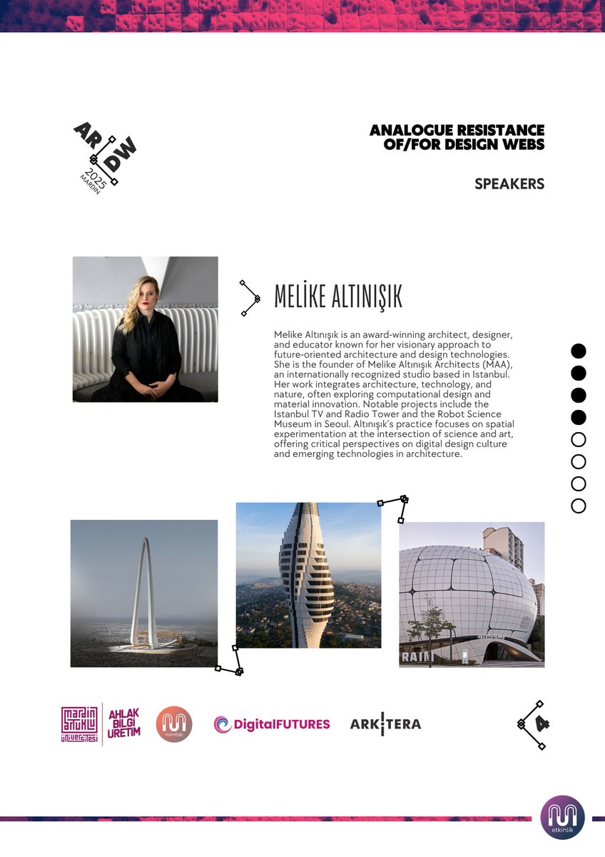 ser61dar26's tweet image. 3/5
🎤 Speakers include:
🔹 Refik Anadol (online)
🔹 Neil Leach
🔹 Asena Kumsal Şen Bayram
🔹 Melike Altınışık (online)
🔹 Bünyamin Atan
🔹 Ömer Selçuk Baz

Talks &amp;amp; exhibitions across disciplines with two roundtables moderated by myself and Tuba Bölük

#mediaart #criticaldesign