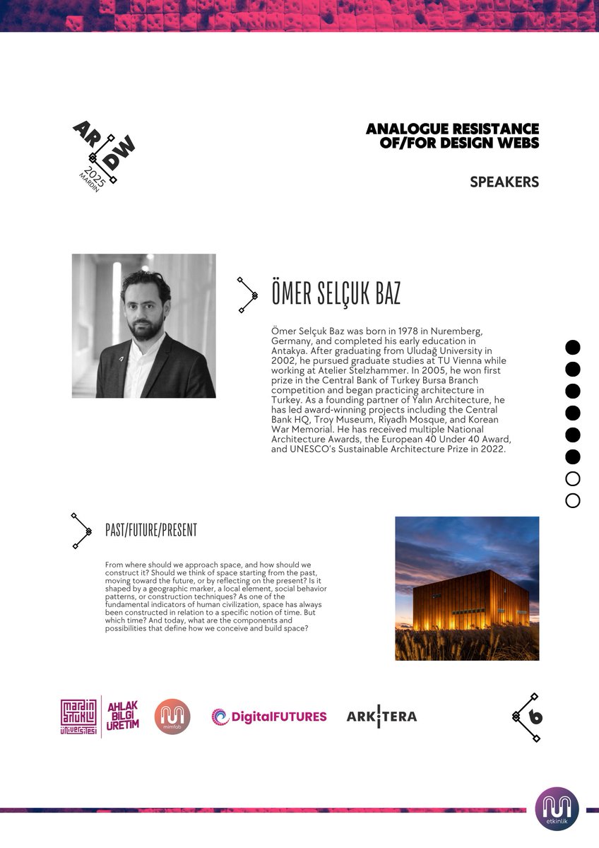 ser61dar26's tweet image. 3/5
🎤 Speakers include:
🔹 Refik Anadol (online)
🔹 Neil Leach
🔹 Asena Kumsal Şen Bayram
🔹 Melike Altınışık (online)
🔹 Bünyamin Atan
🔹 Ömer Selçuk Baz

Talks &amp;amp; exhibitions across disciplines with two roundtables moderated by myself and Tuba Bölük

#mediaart #criticaldesign