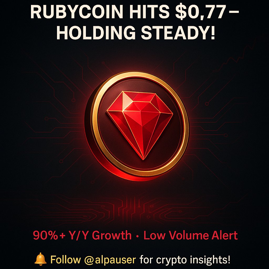 🚨 Rubycoin Holding Strong at $0.77!
90%+ Growth Y/Y &amp; Still Flying Under the Radar 👀

#Rubycoin #CryptoGems #AltcoinSeason #LowCapCrypto #RBY
