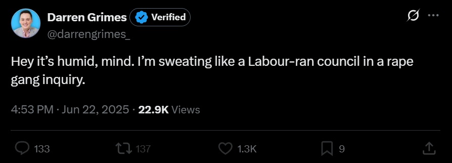 Dr Mariana Claire Marinovic 🏴🇮🇲 (@drmarianaclaire) on Twitter photo This is absolutely disgusting. What a vile specimen <a href="/darrengrimes_/">Darren Grimes</a> is. Are you Ok with this <a href="/reformparty_uk/">Reform UK</a> <a href="/Nigel_Farage/">Nigel Farage MP</a> <a href="/ZiaYusufUK/">Zia Yusuf</a> <a href="/LeeAndersonMP_/">Lee Anderson MP</a> <a href="/TiceRichard/">Richard Tice MP 🇬🇧</a> This is absolutely disgusting. What a vile specimen <a href="/darrengrimes_/">Darren Grimes</a> is. Are you Ok with this <a href="/reformparty_uk/">Reform UK</a> <a href="/Nigel_Farage/">Nigel Farage MP</a> <a href="/ZiaYusufUK/">Zia Yusuf</a> <a href="/LeeAndersonMP_/">Lee Anderson MP</a> <a href="/TiceRichard/">Richard Tice MP 🇬🇧</a>
