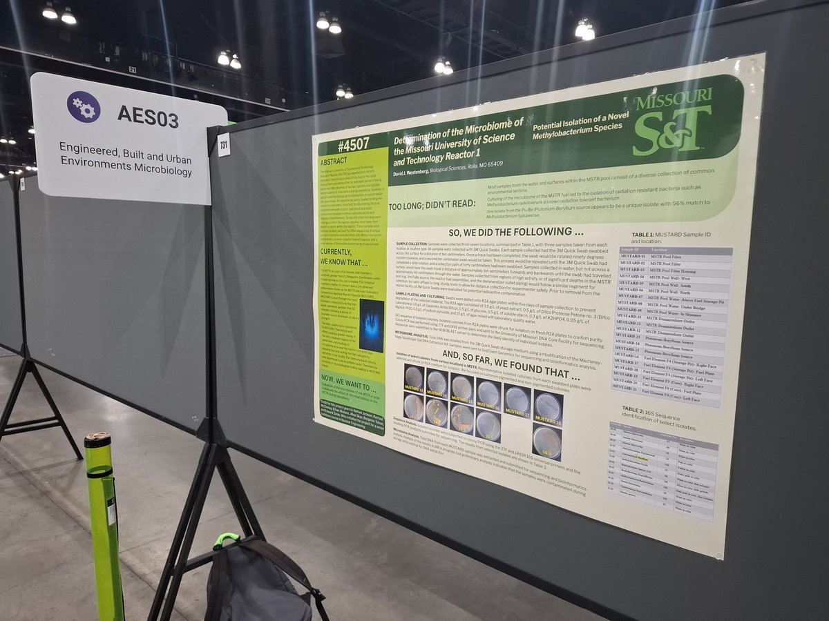 Poster number 2 is up! Stop by board 731 in that AES Track to talk about the microbiome of the campus research reactor pool. #ASMicrobe <a href="/ASMicrobiology/">ASM</a>
