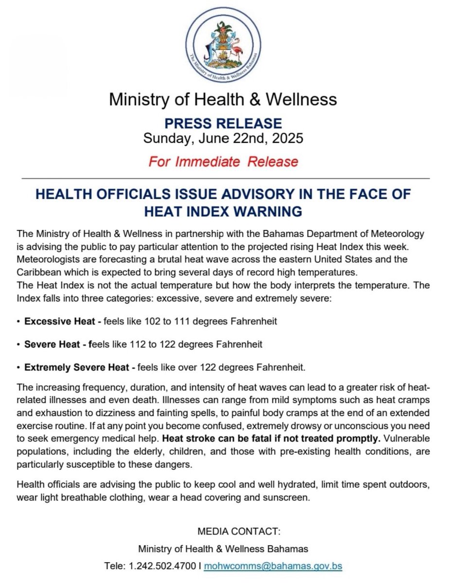 Health Officials Issue Advisory in the face of Heat Index Warning