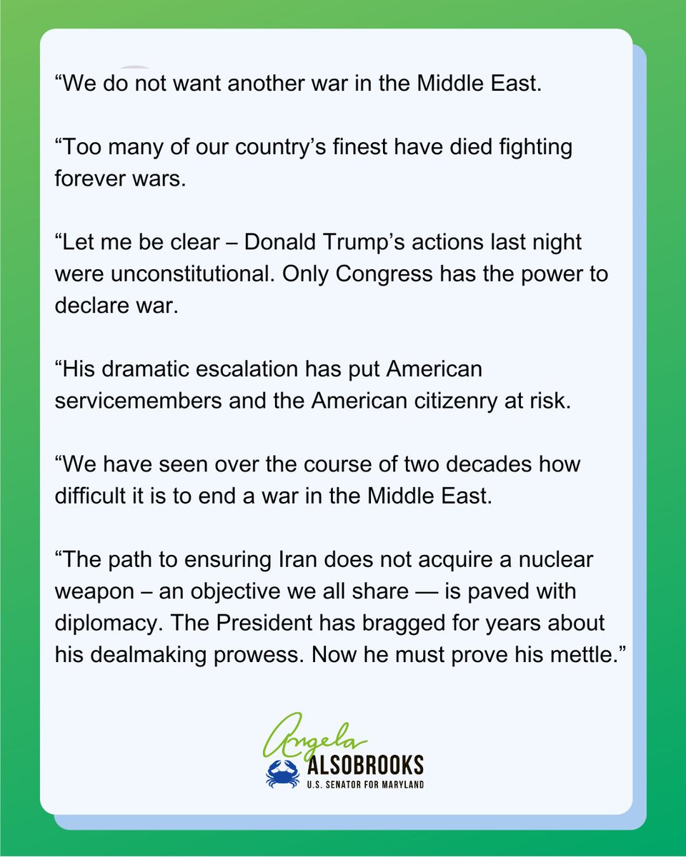 My statement on President Trump's decision to bomb Iran: