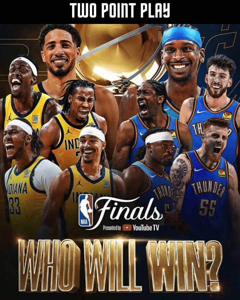 twopointplay's tweet photo. 🏆 The battle for glory begins!
The NBA Finals 2025 are here – it’s the Indiana Pacers vs the OKC Thunder in an epic clash for the championship! 💥
Superstars on both sides. Emotions running high. One team will rise. 🔥
WHO WILL WIN? Let us know in the comments ⬇️ https://t.co/fCDstjMpA6