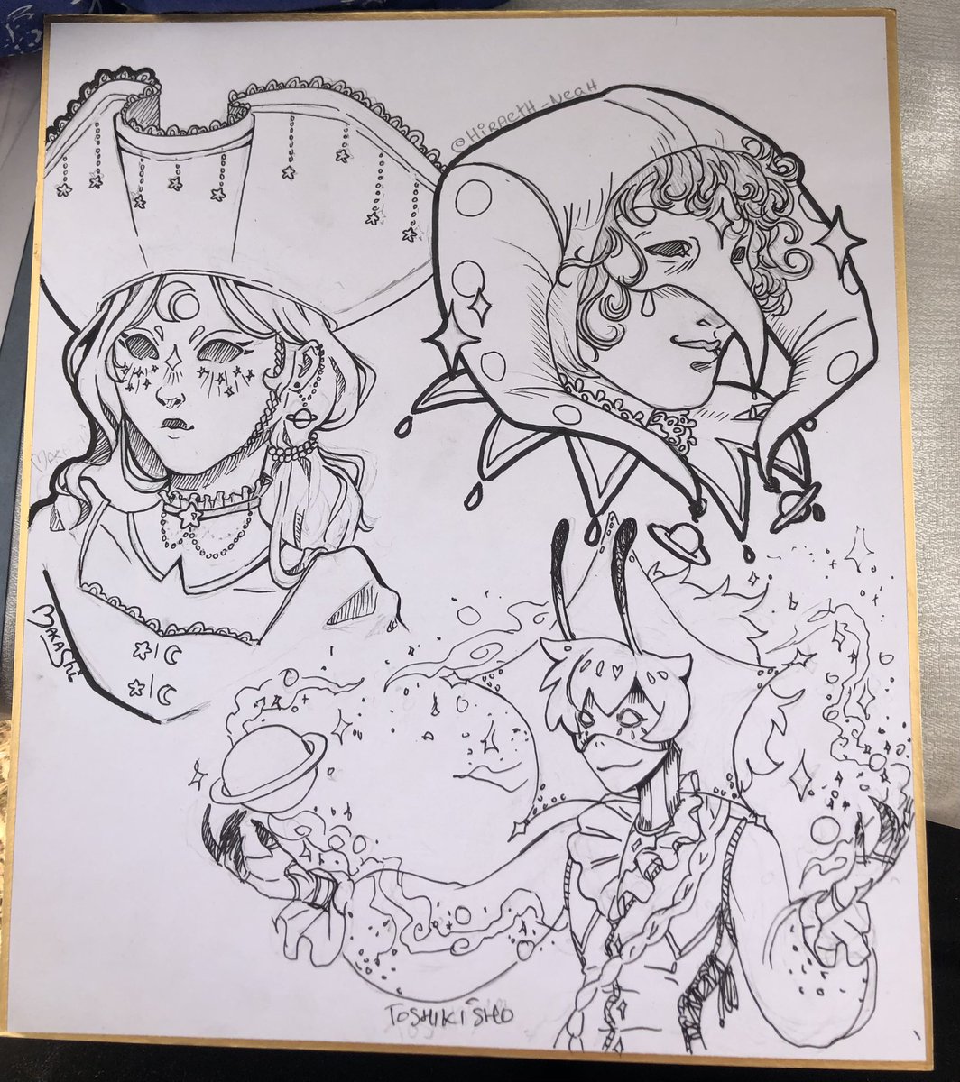 A shikishi we did with my friend at the con ✨

Left to bottom : 
@bakashi_art on Instagram 
Me
<a href="/toshikisho/">としき</a> on Instagram