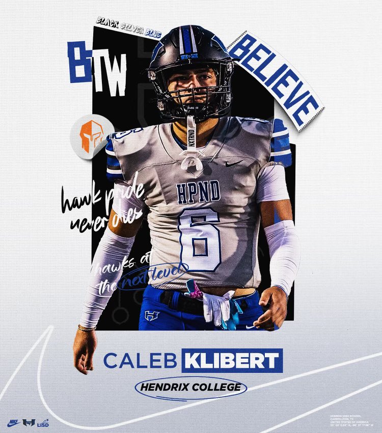 Hebron Hawks Football (@hebronfootball) on Twitter photo 🦅Next Level Hawks! 🦅
Caleb Klibert (<a href="/CalebKlibert/">Caleb Klibert</a>)
Carrollton, TX
DB
<a href="/HebronFootball/">Hebron Hawks Football</a> ➡️ <a href="/HendrixFootball/">#WeAreWarriors</a>
Good luck this summer with Fall Camp and your first semester as a collegiate student athlete!
#NextLevelHawks | #HPND | #BTW 🦅Next Level Hawks! 🦅
Caleb Klibert (<a href="/CalebKlibert/">Caleb Klibert</a>)
Carrollton, TX
DB
<a href="/HebronFootball/">Hebron Hawks Football</a> ➡️ <a href="/HendrixFootball/">#WeAreWarriors</a>
Good luck this summer with Fall Camp and your first semester as a collegiate student athlete!
#NextLevelHawks | #HPND | #BTW