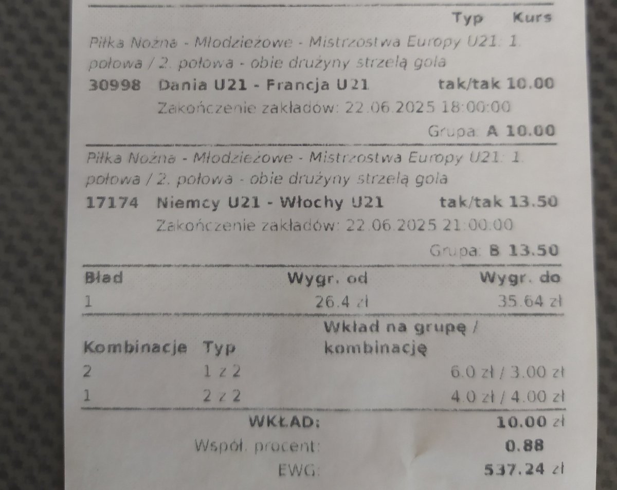 anonimowyhazard's tweet photo. Typerzy zrozumieją 🙃
Za drobne ale emocje muszą być.
Jakby nie patrzeć to już jest zysk za solo btts w meczu Dani i Francji 🙃
Liczę na powtórkę goli w meczu Niemiec z Włochami 🙃
#GERITA #DENFRA #euro21 #bettingpicks https://t.co/23Zwesl3f0