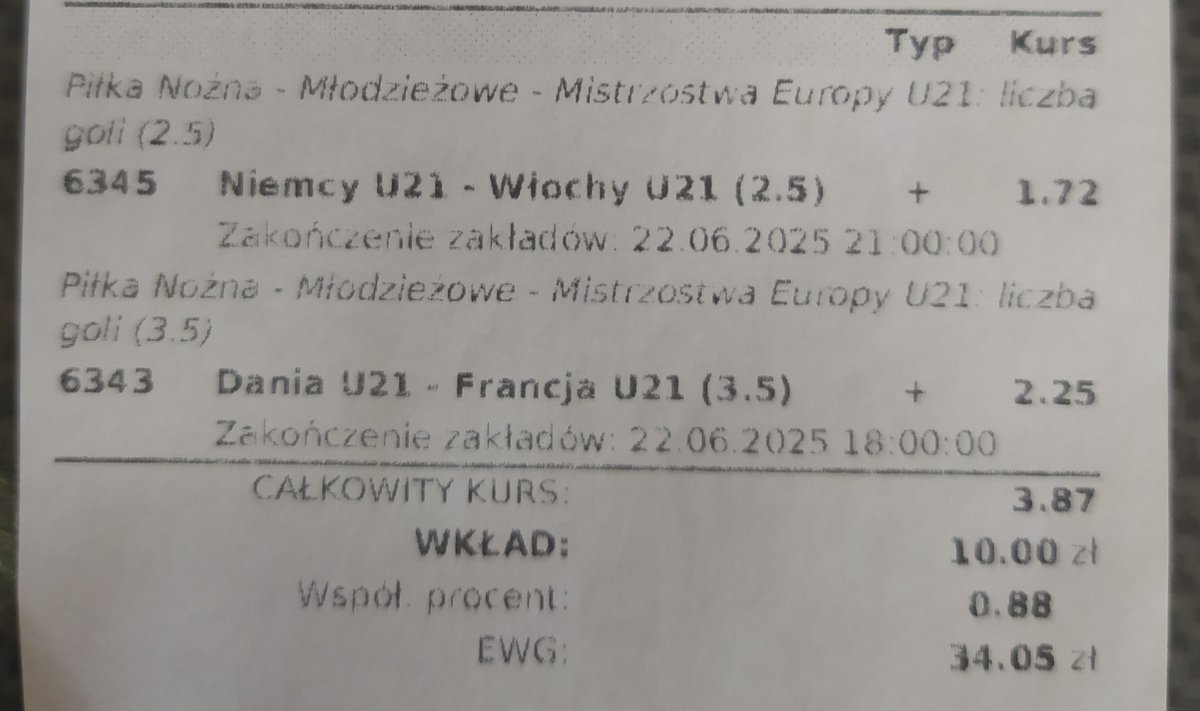 anonimowyhazard's tweet photo. Typerzy zrozumieją 🙃
Za drobne ale emocje muszą być.
Jakby nie patrzeć to już jest zysk za solo btts w meczu Dani i Francji 🙃
Liczę na powtórkę goli w meczu Niemiec z Włochami 🙃
#GERITA #DENFRA #euro21 #bettingpicks https://t.co/23Zwesl3f0