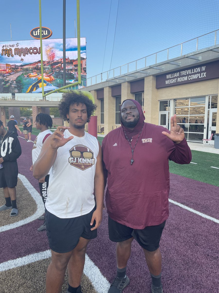 Great time at <a href="/TXSTATEFOOTBALL/">Texas State Football</a> 
A lot learned 
<a href="/Coach_Kraus/">Brandon Krauskopf</a> 
<a href="/CoachMikeOG/">Mike O’Guin</a>