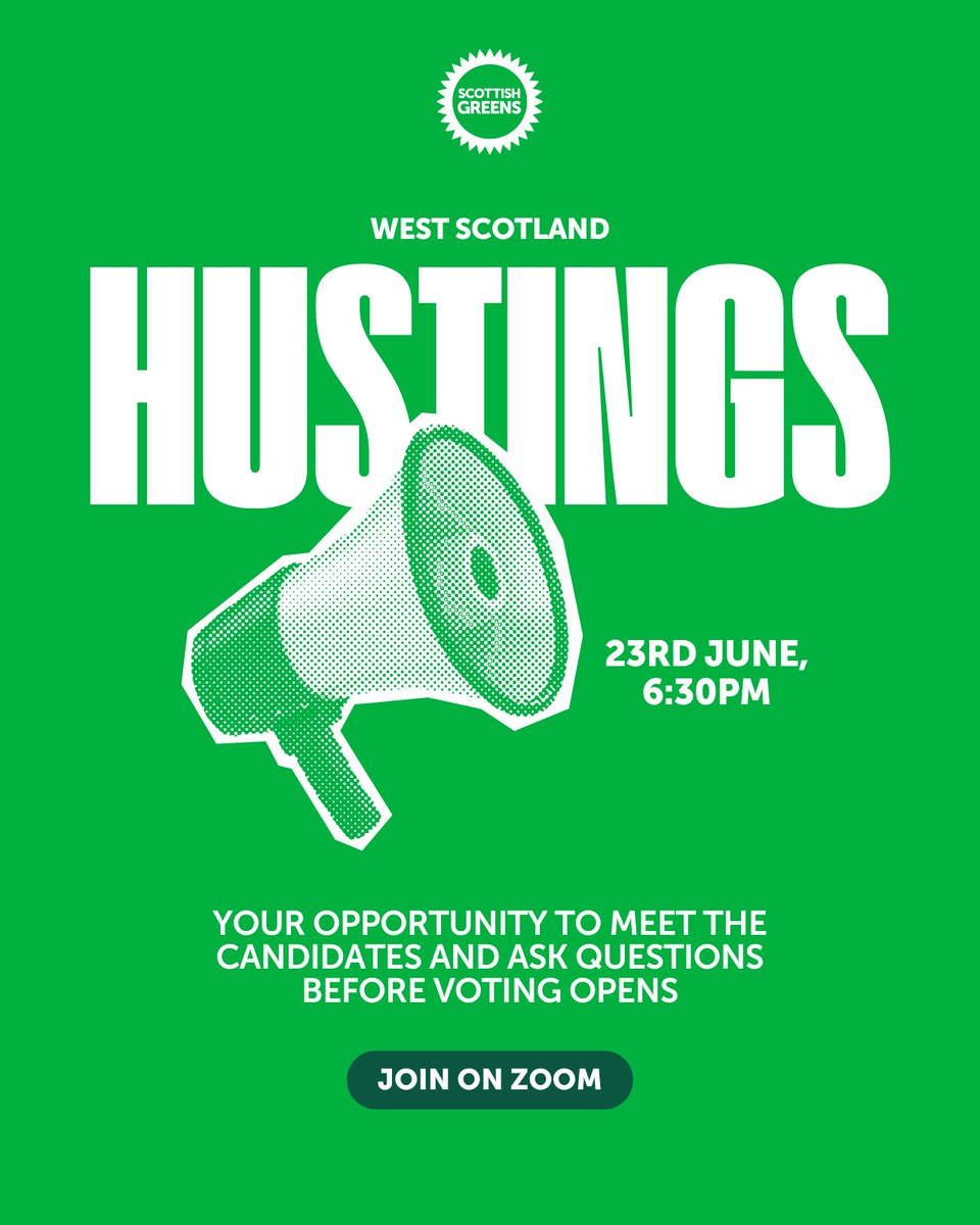 📢 We have 10 candidates standing for selection in West Scotland and tomorrow you'll get to hear from them all.

📅 Join our online hustings on Monday 23 June at 6:30pm. Check your email for more information and the meeting link.