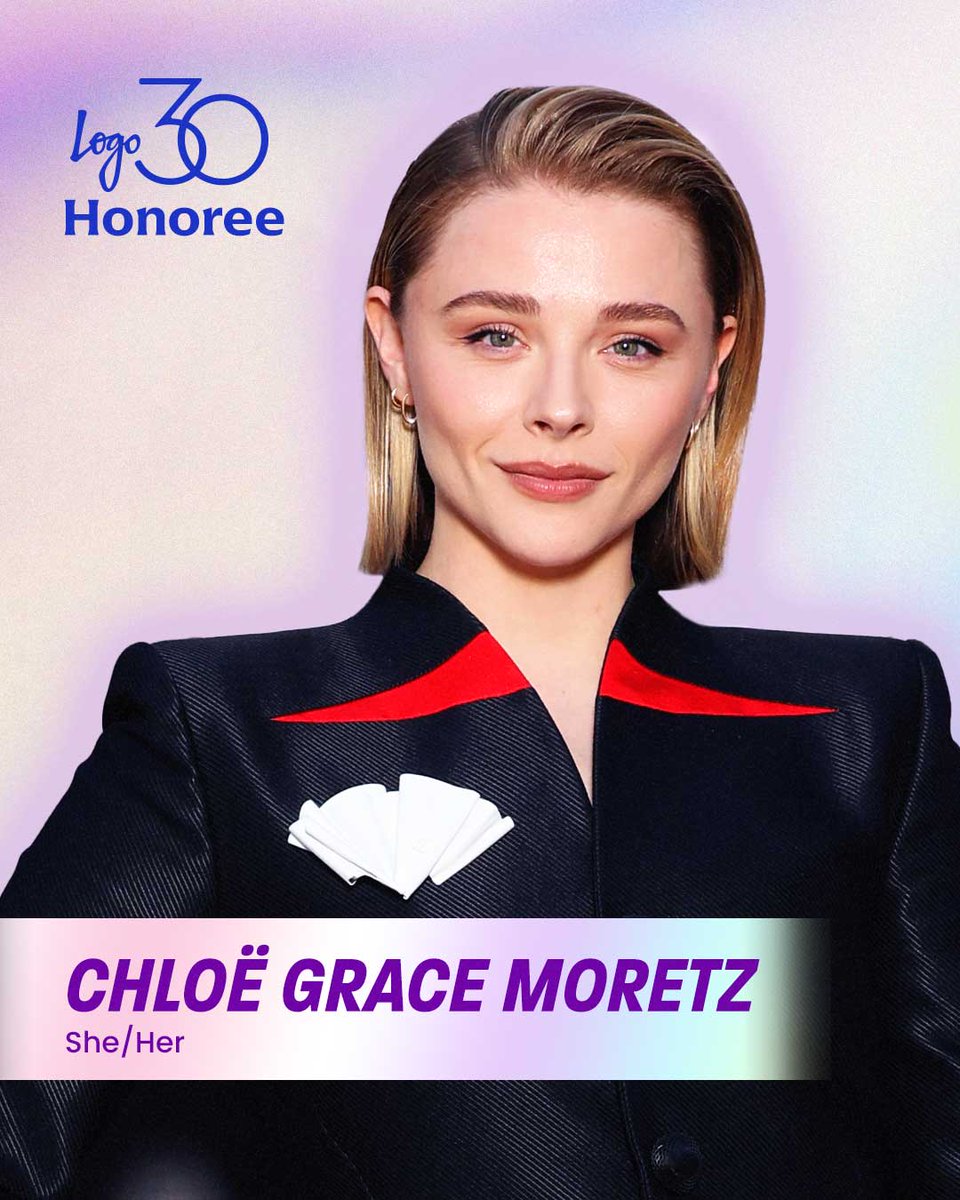 LogoTV's tweet image. A work of art on screen and a proud protector of our queer community in the streets โ that's why we love #Logo30 honoree @ChloeGMoretz ๐