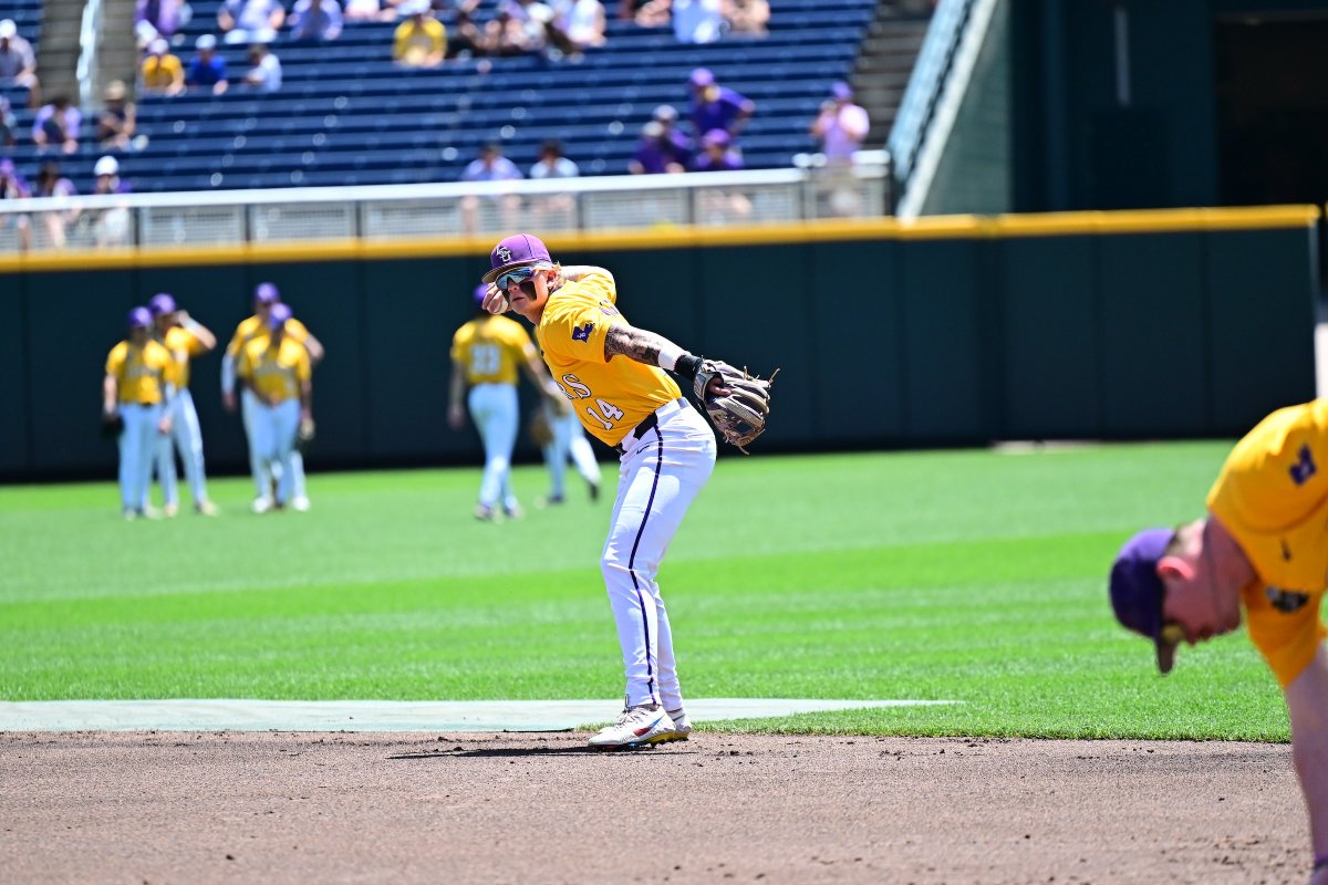 LSUbaseball's tweet photo. Championship Golds ✨ https://t.co/aLZ5SOL07W