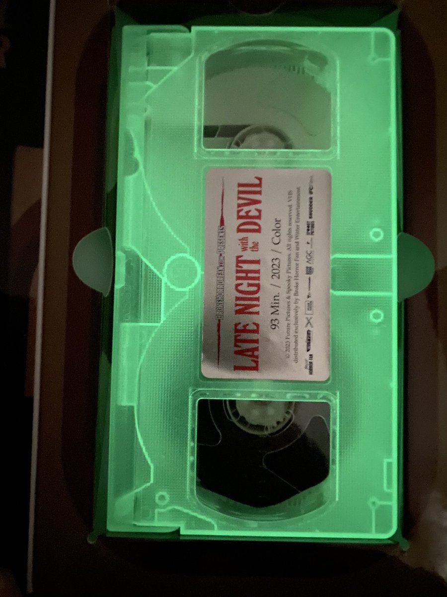 I finally got my hands on the limited edition glow-in-the-dark VHS of Late Night with the Devil. It’s… beautiful. 😈 <a href="/brokehorrorfan/">Broke Horror Fan</a>