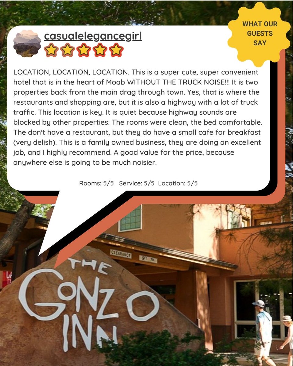 gonzoinn's tweet photo. Super cute + quiet! Steps from downtown, but away from the truck noise.” 🦎 Location + comfort = 💯 #GonzoInn #Moab #StayGonzo https://t.co/kmG3Ee5ii0
