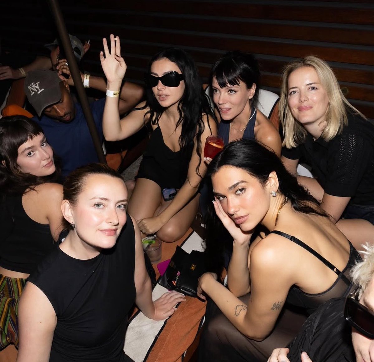 PopCrave's tweet image. Dua Lipa, Charli xcx, Lily Allen, Amelia Dimoldenberg and friends at Dua’s Wembley Stadium shows after party.