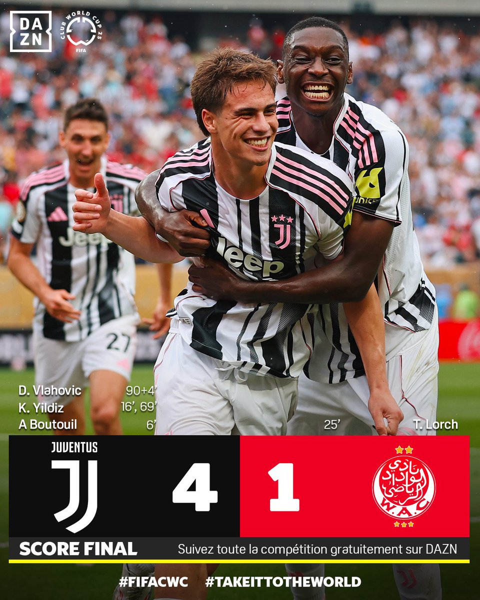 🏆 #MundialDeClubes #USA2025 🇺🇸: #Juventus 🇮🇹 goleó 4-1 a #WydadAC 🇲🇦