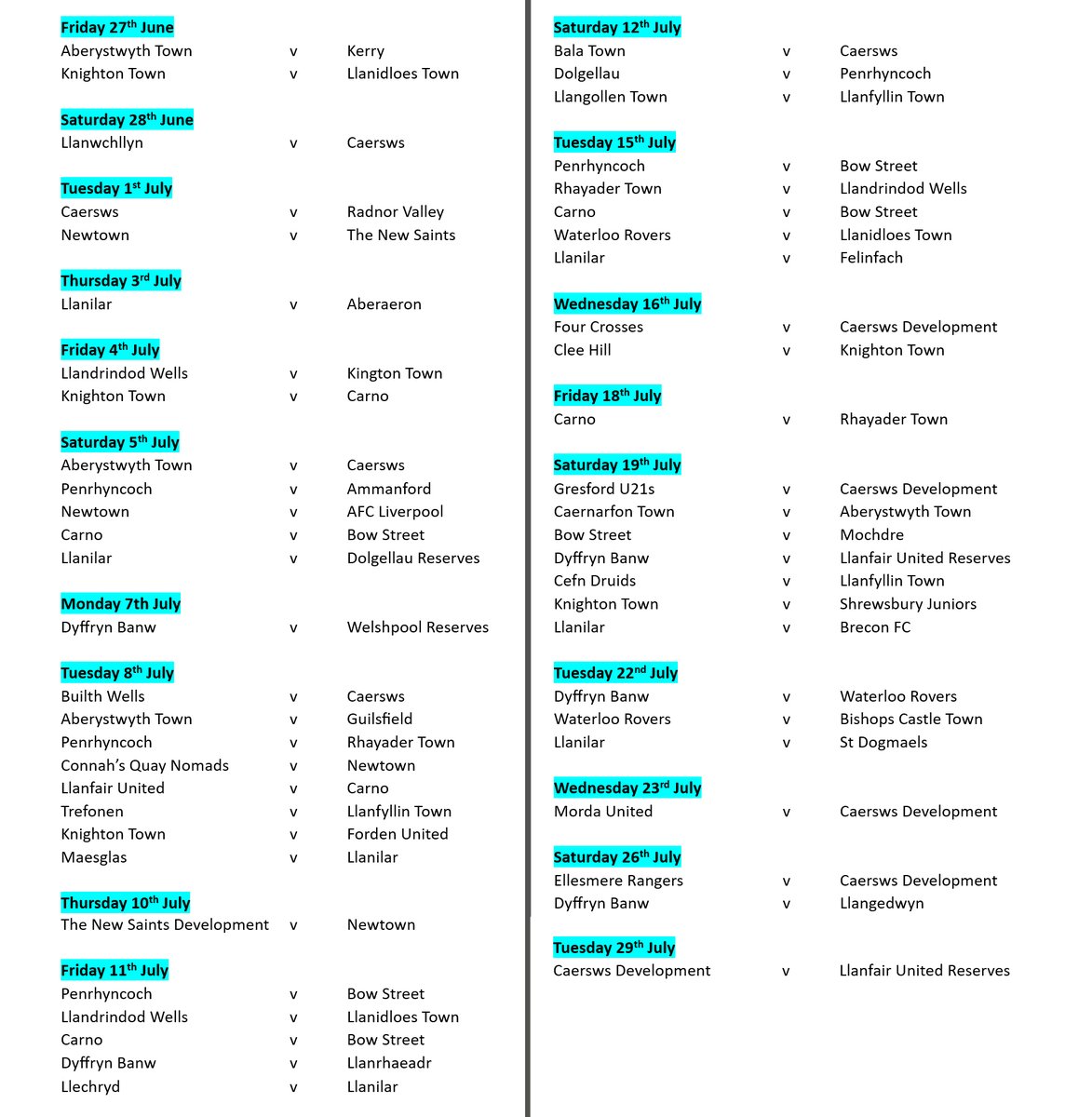 Central Wales FA (@centralwalesfa) on Twitter photo Pre-season is a vital time for all #CWFA clubs ahead of the new season, so to let supporters know we are collating all the known friendlies together so if you club's fixture(s) are not listed or have changed - get in touch with a DM or👉 cwfamedia@gmail.com Pre-season is a vital time for all #CWFA clubs ahead of the new season, so to let supporters know we are collating all the known friendlies together so if you club's fixture(s) are not listed or have changed - get in touch with a DM or👉 cwfamedia@gmail.com