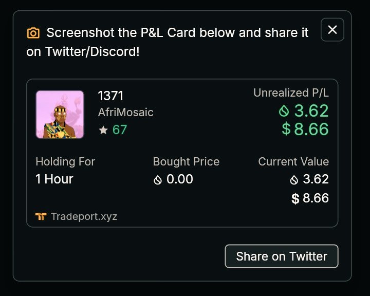eric_expertweb3's tweet image. Check out the Profit/Loss on my nft! via @tradeportxyz
@AfriMosaic 🔥🔥🔥