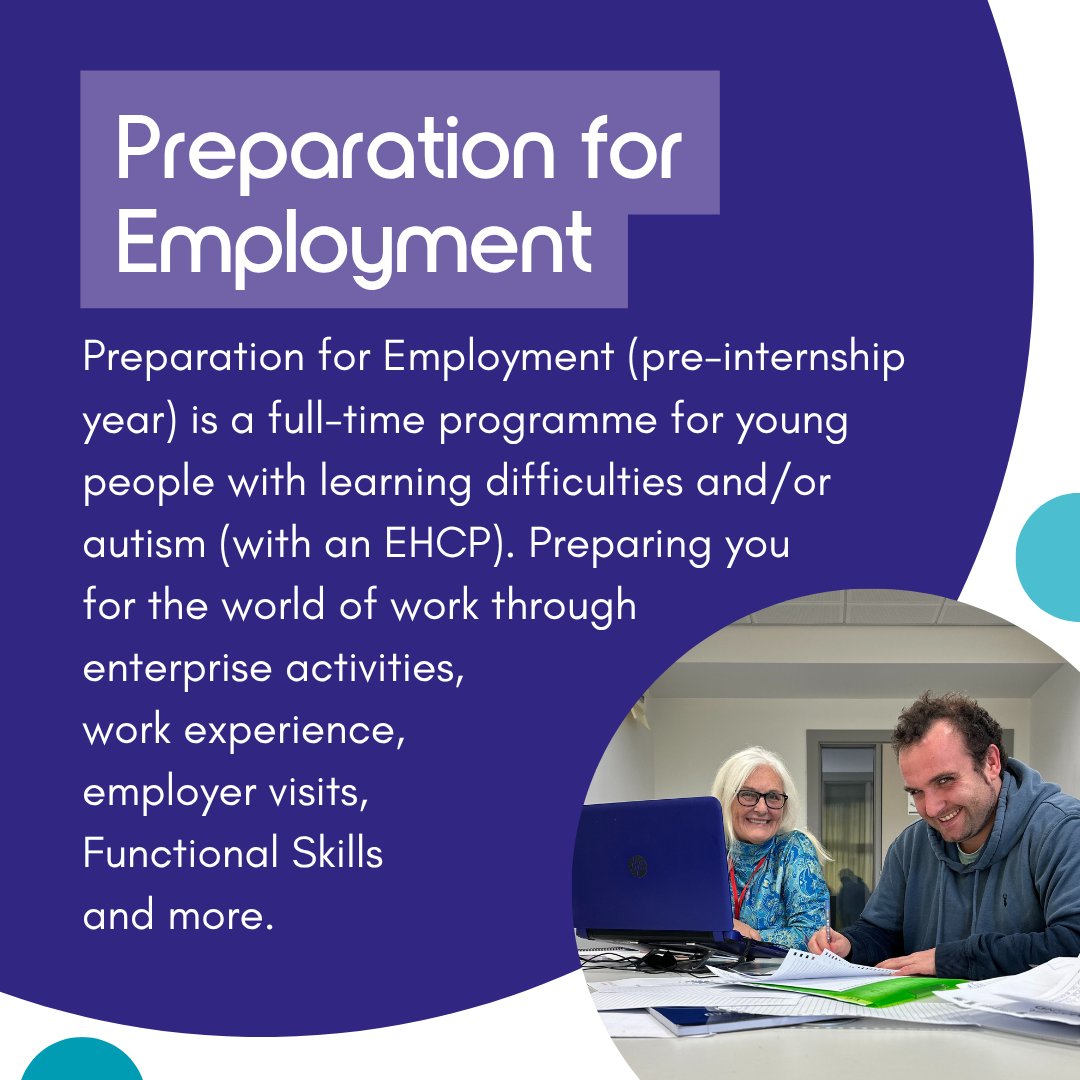 Not sure if you're ready for work yet? You are not alone.

Our Preparation for Employment programme helps you explore options, build skills, and gain confidence at your own pace.

To find out more, take a look at our prospectus - click the link 🔗