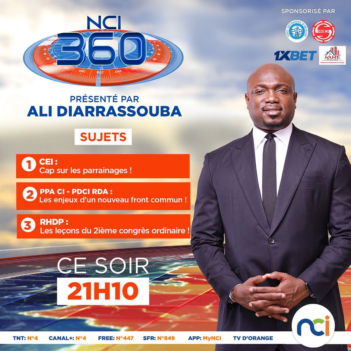 🔵 NCI 360 – Ce soir 21H10
3 sujets au cœur de l’actualité :
1️⃣ CEI : Cap sur les parrainages
2️⃣ PPA CI - PDCI RDA : Vers un front commun ?
3️⃣ RHDP : Les leçons du 2e congrès ordinaire
🎙Avec : Dogou, ASK, Wakili, Kouyo, Doumbia, N’Zi B. Kokora…
📺 TNT 4 | CANAL+ 4 | MyNCI …