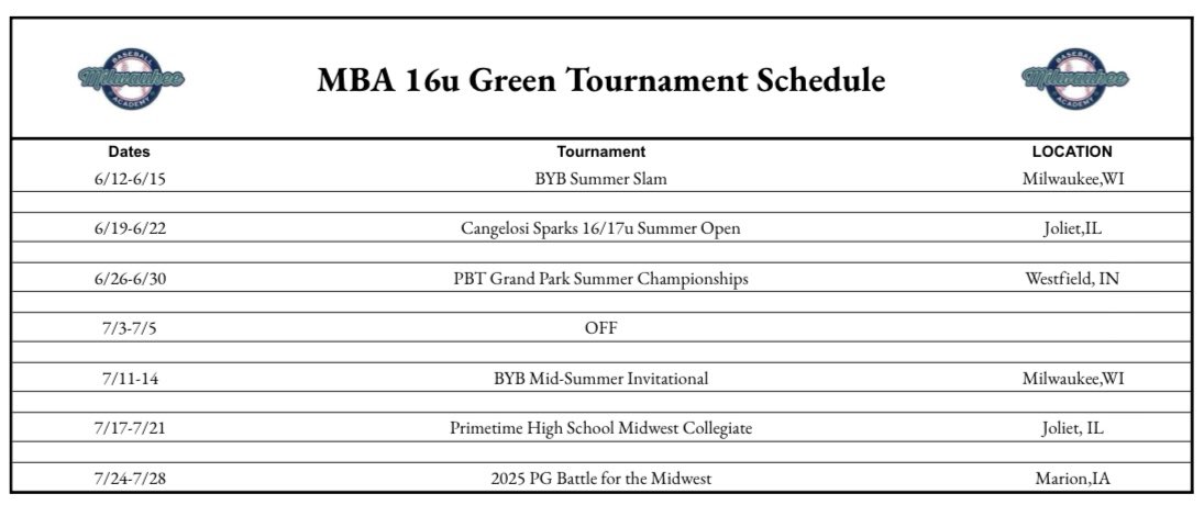 2025 Summer Schedule