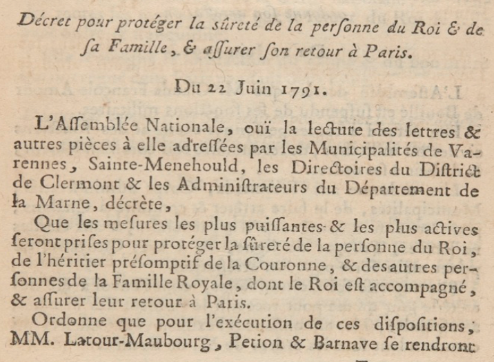 1792_1815's tweet photo. 22 juin 1791 L’#Assemblée, au nom des #Comités Militaire et de Constitution, décrète la nomination et l’envoi de 3 commissaires : Latour-Maubourg, #Pétion et #Barnave à #Varennes pour protéger la sûreté de la personne du roi et de sa famille et assurer son retour à #Paris. https://t.co/AnfEmlmKyS