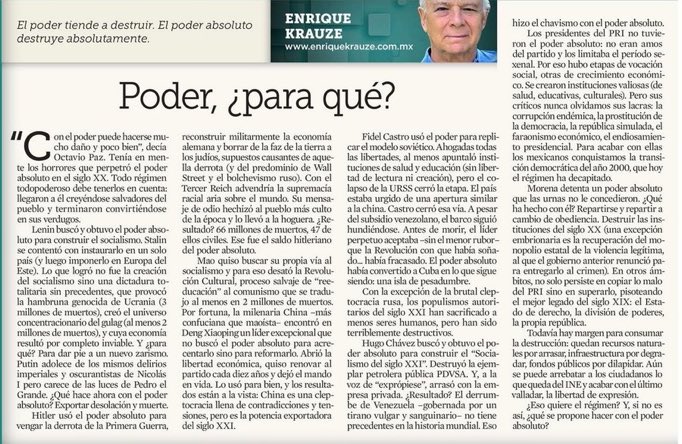 Isaac Katz 🇲🇽🇮🇱 (@econoclasta) on Twitter photo Lean a <a href="/EnriqueKrauze/">Enrique Krauze</a> Muchos de los que han detentado un poder absoluto generaron destrucción y muerte: Lenin, Stalin, Hitler, Mao, Castro, Chávez. Morena yo lo tiene ¿qué va a hacer con él? Lean a <a href="/EnriqueKrauze/">Enrique Krauze</a> Muchos de los que han detentado un poder absoluto generaron destrucción y muerte: Lenin, Stalin, Hitler, Mao, Castro, Chávez. Morena yo lo tiene ¿qué va a hacer con él?