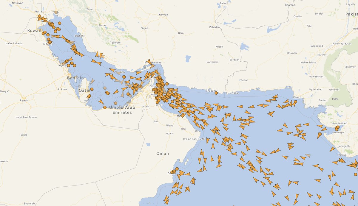 milindaJP1611's tweet image. Present location of tankers in Gulf region. By any chance, if the #StraitOfHurmoz  gets closed by Iran, the global Oil &amp;amp; Gas supply will be affected. And who will gain most - USA. Because they will come forward to sell their crude oil in the market. 
Everything is business for US