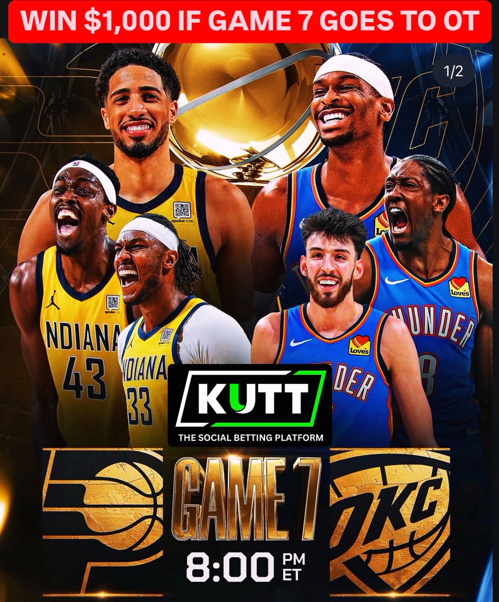 KuttBet's tweet image. 🚨 Win $1,000 if tonight’s Game 7 goes to OT.  🚨 

Rules are simple:
1) Comment on this post w/ a friend’s username *OR* RT this post
2) Sign up for Kutt before 8pm ET

That’s it! One winner selected. Prize paid in site credit. 

Happy Finals Sunday from Kutt!