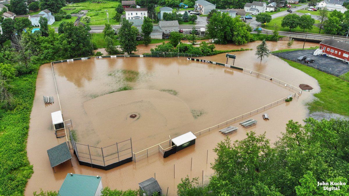 Storm Aftermath:  Lots of damage around Utica, NY due to violent early morning storms.  This is in Westmoreland where a stream near the baseball field continues to rise and has just flooded the field in last hour. <a href="/EricSnitilWx/">Eric Snitil</a> <a href="/spann/">James Spann</a> <a href="/wxbywilliams/">Kevin Williams</a> <a href="/JimCantore/">Jim Cantore</a> <a href="/StephanieAbrams/">Stephanie Abrams</a>