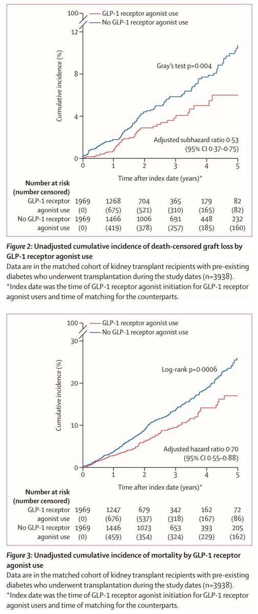 JonathanNefro's tweet photo. El 10% de las personas con trasplante renal y diabetes utilizó aGLP1 (cualquiera), comparado con el que no, se asociaron a ↓47% el riesgo de pérdida del injerto y ↓30% el de muerte, pero…↑49% retinopatía diabética

Lancet Diabetes Endocrinol 2025
10.1016/S2213-8587(24)00371-1 https://t.co/qGQoUSr04p