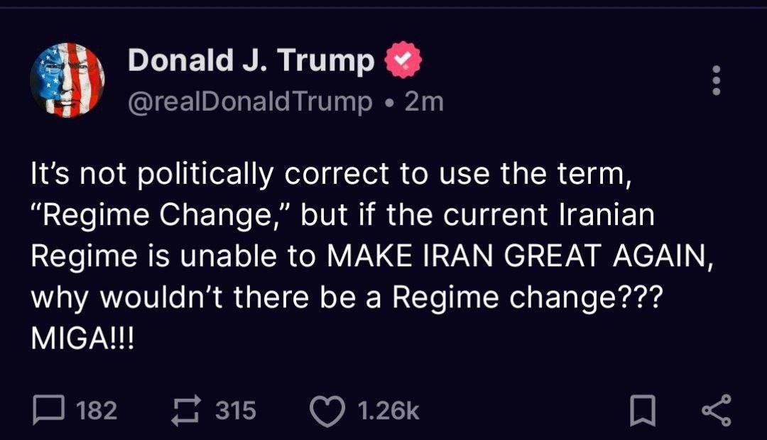 GlobeEyeNetwork's tweet image. US President Donald Trump:

"If the Iranian regime can't make Iran great again, why not change the regime?

Let's make Iran great again!"