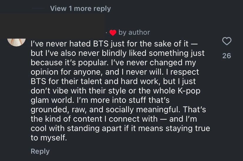 “I dont like BTS becs im more into grounded, raw, socially meaningful stuff”
💀💀💀💀