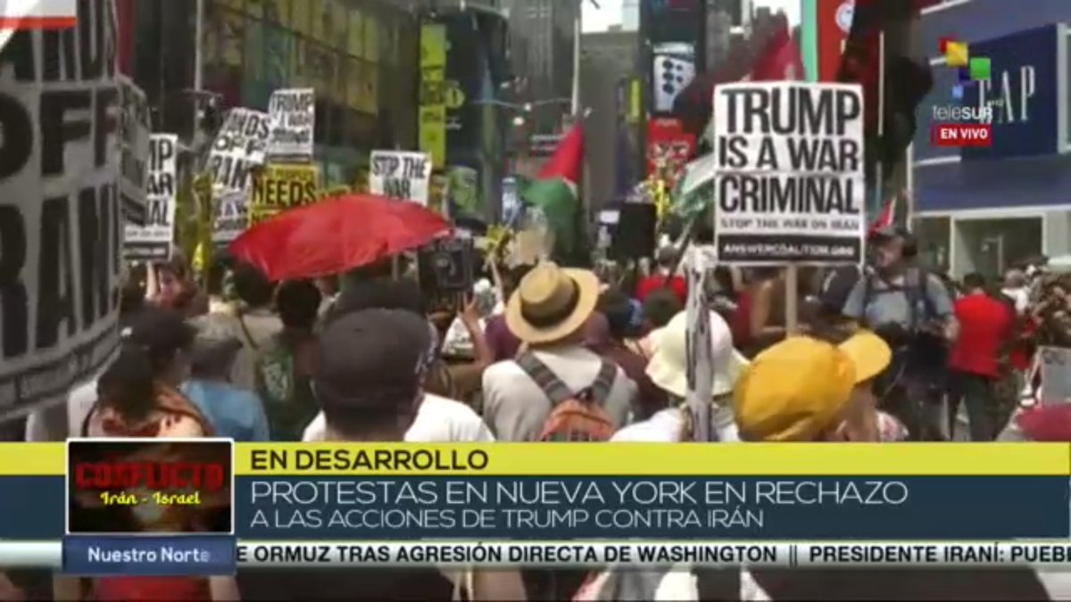 #ENVIVO | Protestas en Nueva York en rechazo a las acciones del presidente de #EEUU🇺🇸, Donald Trump, contra #Irán🇮🇷.