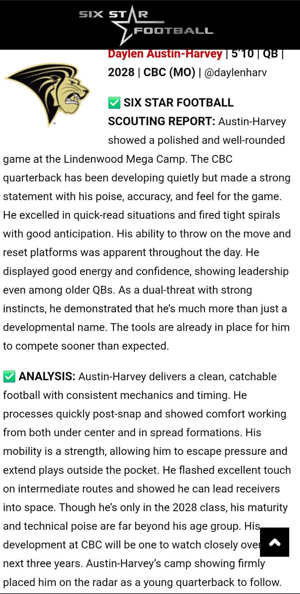 daylenharv's tweet image. Thank you @6starfootballMO for the write up at the @LindenwoodFB mega camp! Stay tuned.. season 2️⃣ loading…
@ScottPingel10 @CBCFootball @JPRockMO @GSV_STL @PrepRedzoneMO @MidRecruiting @AJSW24 @coachnellyy @CoachTwan314 @On3Recruits @QBHitList @mwfbrecruiting