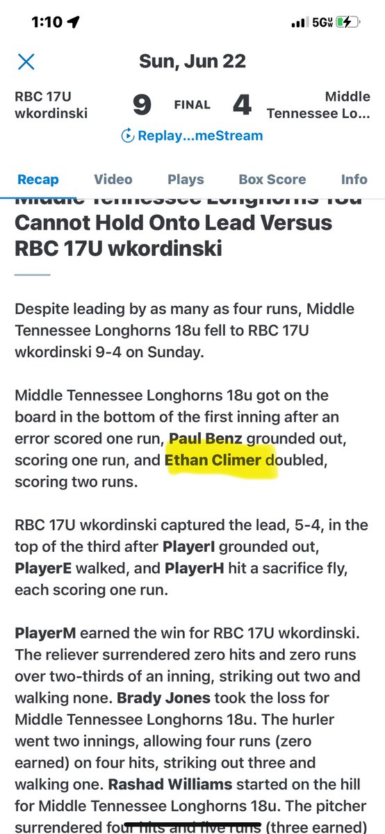 Ethanclimer55's tweet photo. Tough loss in semifinals today but went 2 for 2 at the plate . https://t.co/rla9YYr1Q3